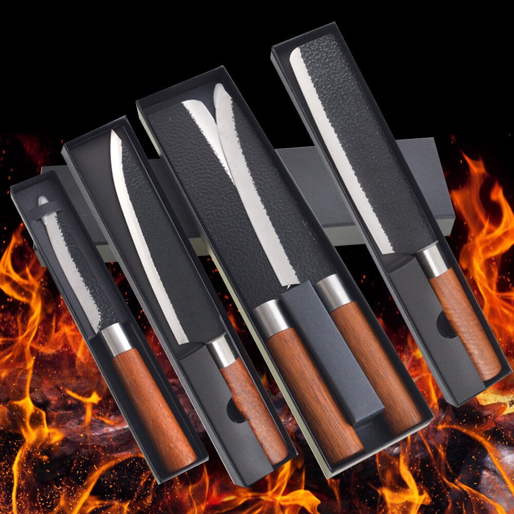 High Carbon Steel Knife Forged Hammer Chopping Knives Stainless Steel Nakiri Vegetables Meat Cleaver Japanese Cutlery Knife