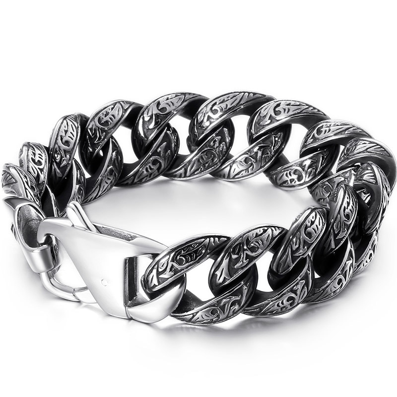 Massive Heavy Stainless Steel Bracelet Male Mens Chain Bracelets Metal Bangles For Men Armband Hand Jewelry For Boyfriend: Style 1 18MM Wide / 20cm