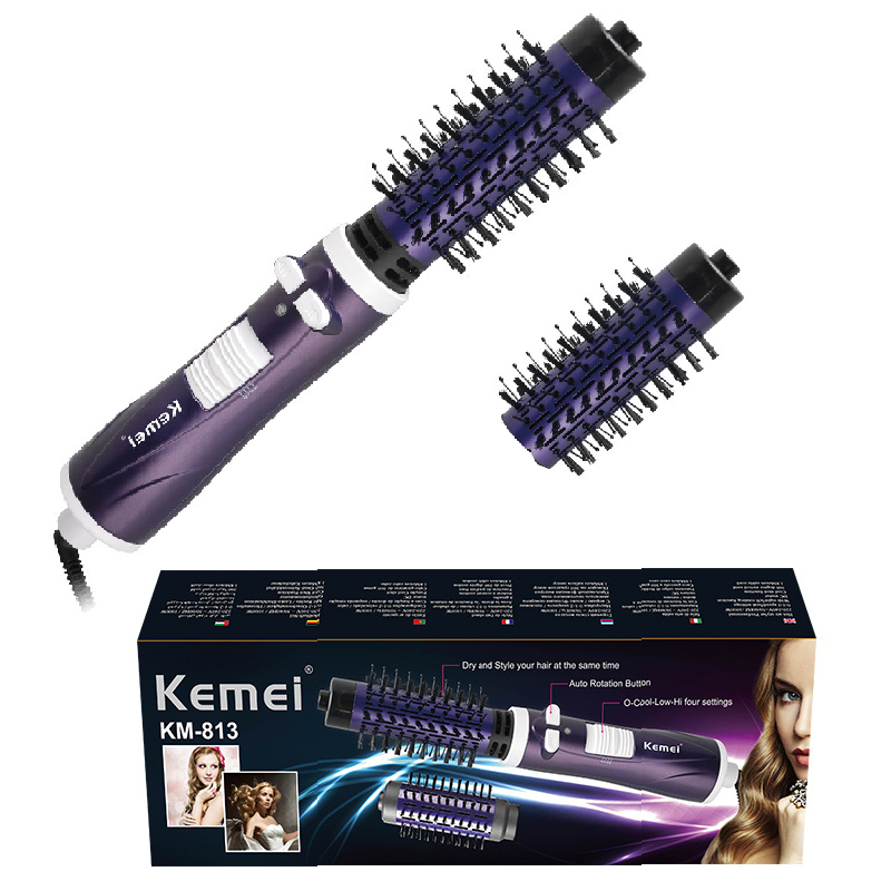 Kemei 2in1 rotary Air Spin Brush Kit for Styling Hair Dryer Brush , 2 Detachable Auto-Rotating Curling Brush Round: black