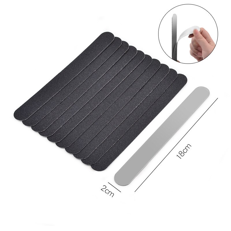 Recambio de limas de uñas de acero inoxidable, bloque de pulido, mango de Metal con 10 Uds. De tiras de papel de arena negra, Lima de manicura de lijado: 04