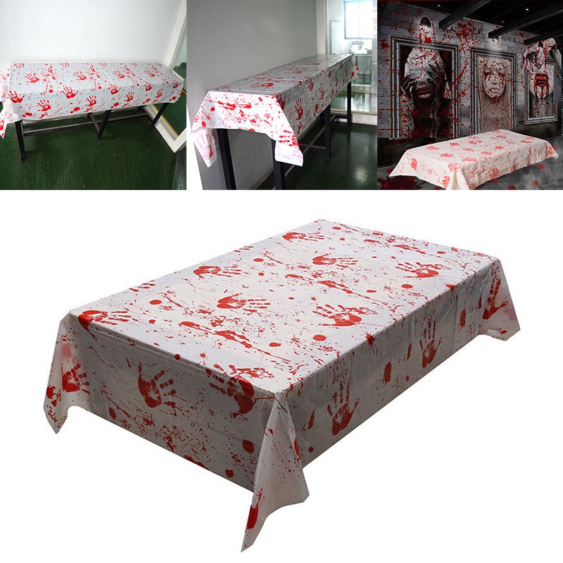 Halloween Bloody Tafelkleed, Bloederige Handafdrukken Ploetert Wegwerp Plastic Tafel Dekken, Grappige Thema Partij Decoratie