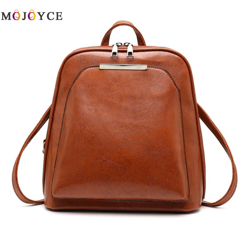 Vintage Oil Wax Leather Backpack Women Travel Satchel Casual Shoulder School Bagpack Female Back packVintage Oil Wax Leather