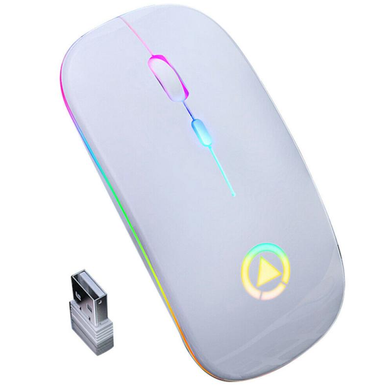 Wireless Bluethooth Mouse RGB Rechargeable Mouse Wireless Computer Silent Mouse LED Backlit Ergonomic Gaming Mouse For Laptop PC: white