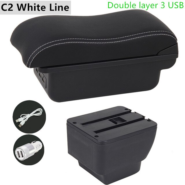 Armrest Box for Mazda 2 Leather Arm Rest Center Console Storage USB Car Accessory: C2 White Line
