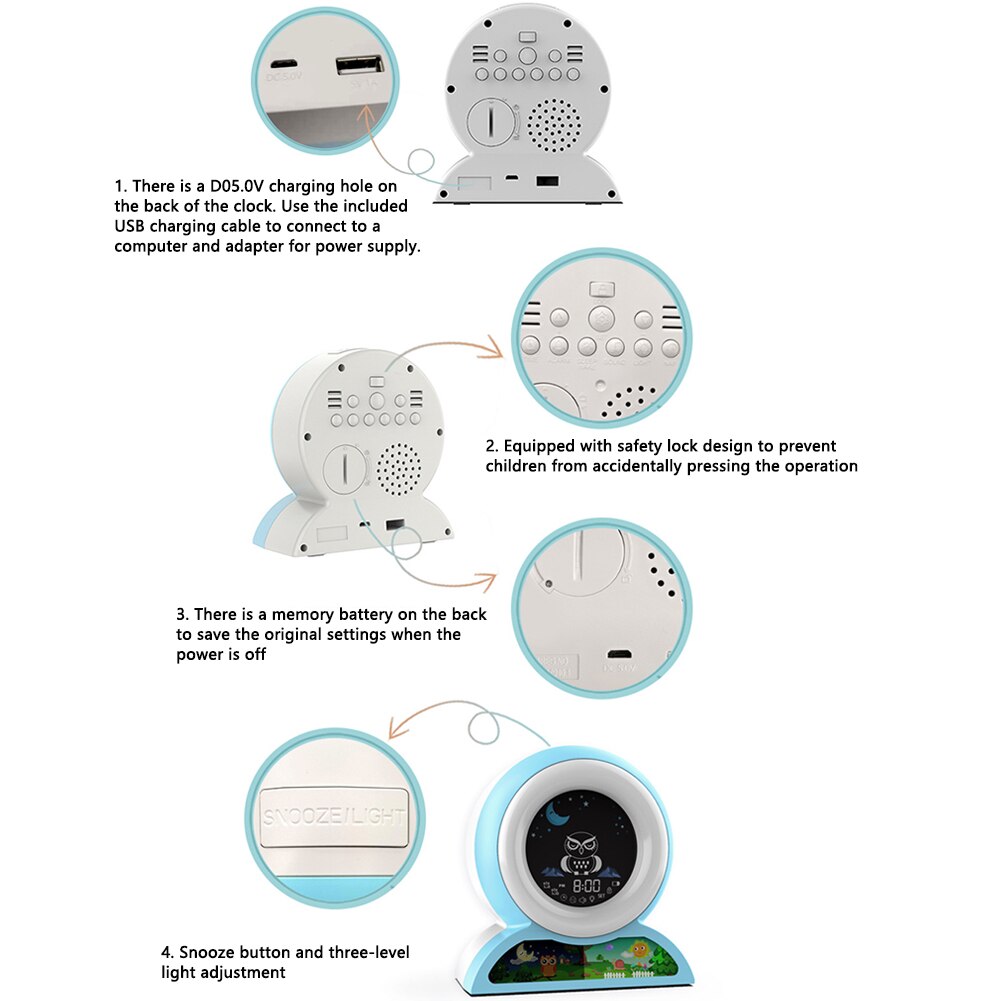 USB Charging Smart Alarm Clock Night Light Touch Control Table Clocks Child Birthday Office Bedside Children Alarm Clock