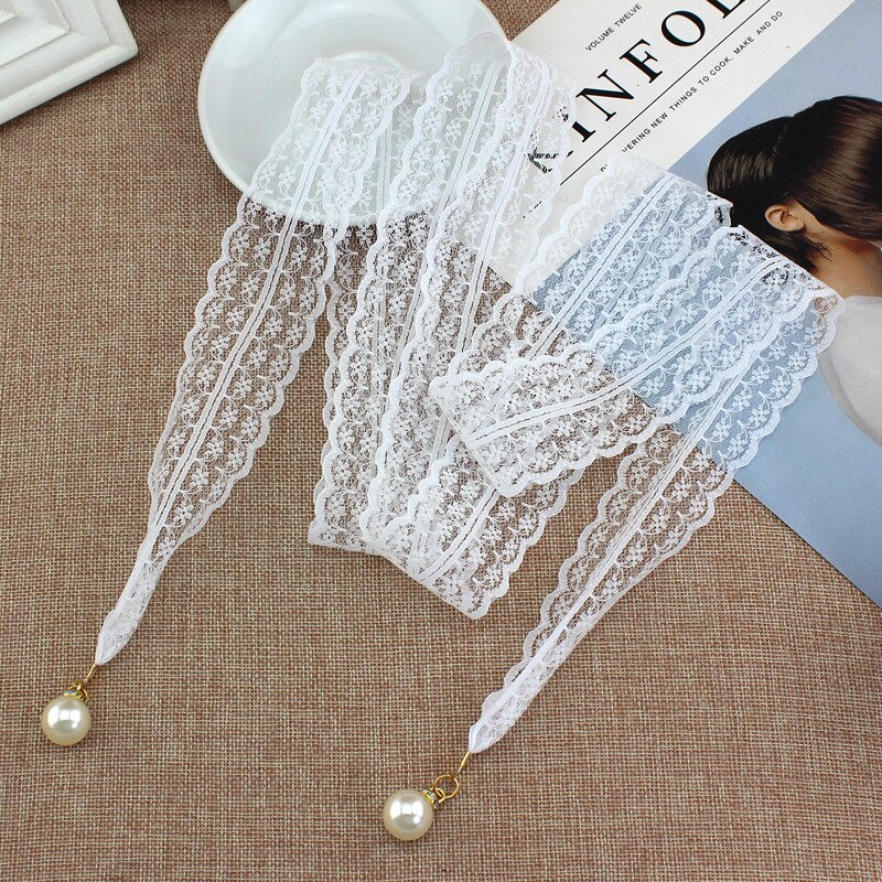Vrouwen Mode Riemen Lace Hollow Gordel Dunne Parel Riem Touw voor Jurken Kwastje Tailleband Riem Knoop Versierd Smalle Lint Zwart: WHITE