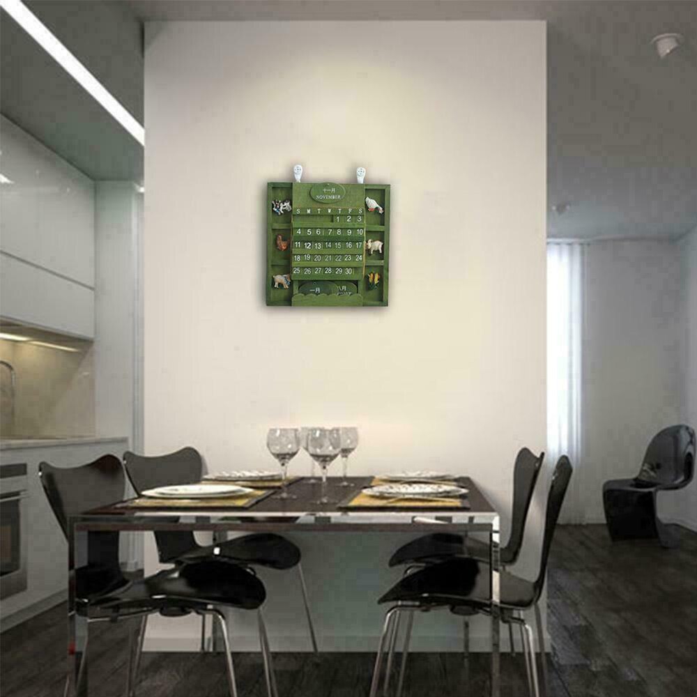 årgang kalender 1 sett håndlaget tre hjem dekorasjon hengende vegg diy søte dyr tre evig veggkalender