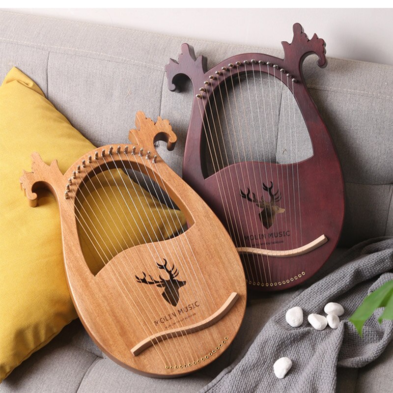 16-Tone Log Lyre Portable Musical Instrument 16-Strings Solid Wood Veneer Lyre Stringed Instrument YA88