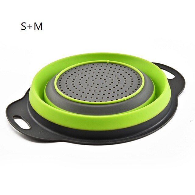 Dobrável coador tigela acampamento ao ar livre conjuntos de utensílios de mesa silicone dobrável coador de drenagem tigela portátil acampamento cookware: Green S.M