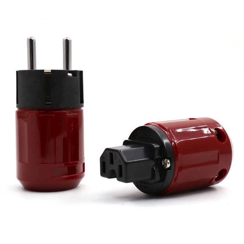 DIY EU Schuko Plug + IEC Connector - Rhodium Plated Brass - for Audio Power Cable