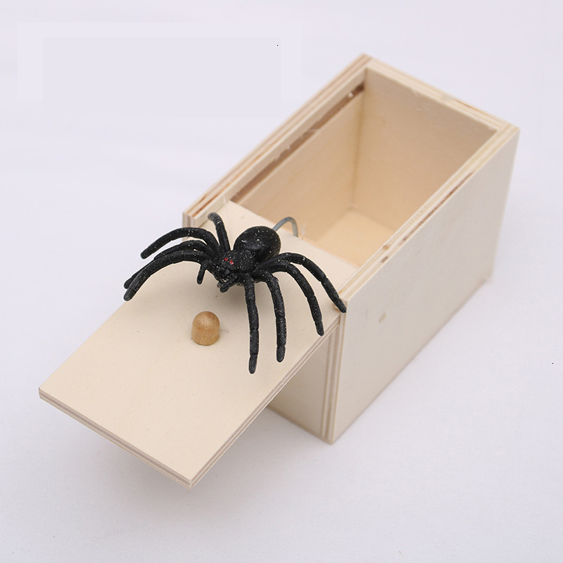 Grappige Schrikken Doos Houten Prank Spider Verborgen In Case Grote Prank-Houten Scarebox Interessante Spelen Trick Joke speelgoed