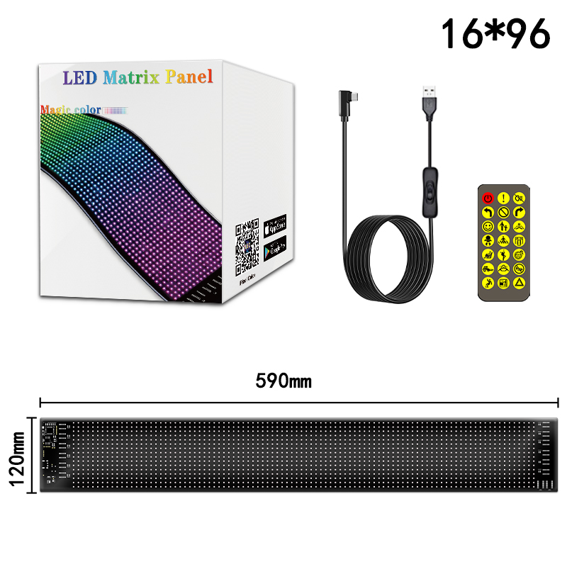 Panneau LED Matrix Pixel Panneau LED RVB USB 5V pour voiture Contrôle d'application Bluetooth Panneau de signalisation à LEDs pour voiture: Rouge