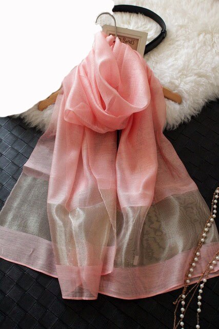 Zijden Sjaals Elegante Zijden Vrouwen Sjaal Mode Zwarte Stiksels Goud Zijde Sjaals Lange Sectie Zachte Sjaal Uitlaat Organza Sjaal: pink scarf