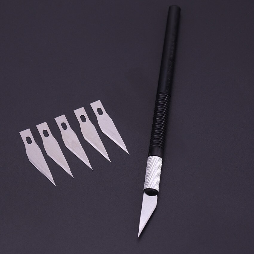 1Set 6 Blades Non-Slip Metal Wood Knife Tools Cutter Engraving Craft knives Fruit Carving Tools DIY Stationery Utility Knife: Black