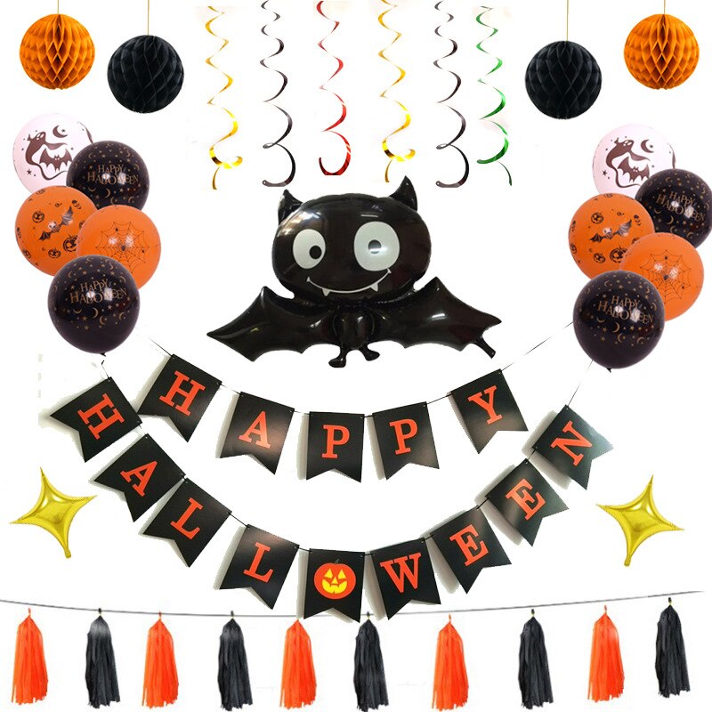 Happy Halloween Ballonnen Party Decoratie Bat Pompoen Ballonnen Globos Ronde Pot Latex Ballon Happy Halloween Banner Party Decor