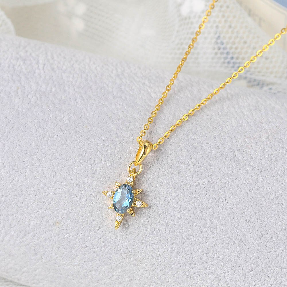 LAMOON collana con ciondolo a stella per donna 925 argento naturale topazio blu 14K placcato oro collana di gioielli raffinati coreano LMNI114