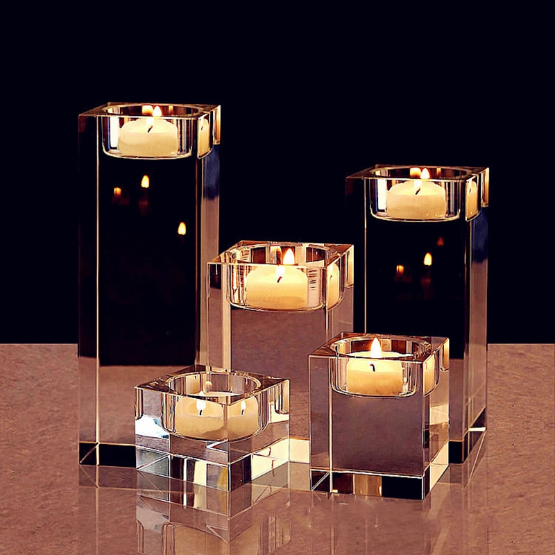 IMUWEN K9 Crystal Candle Holder Delicate Candle Stand Center Table Candlestick For Party Home Decoration