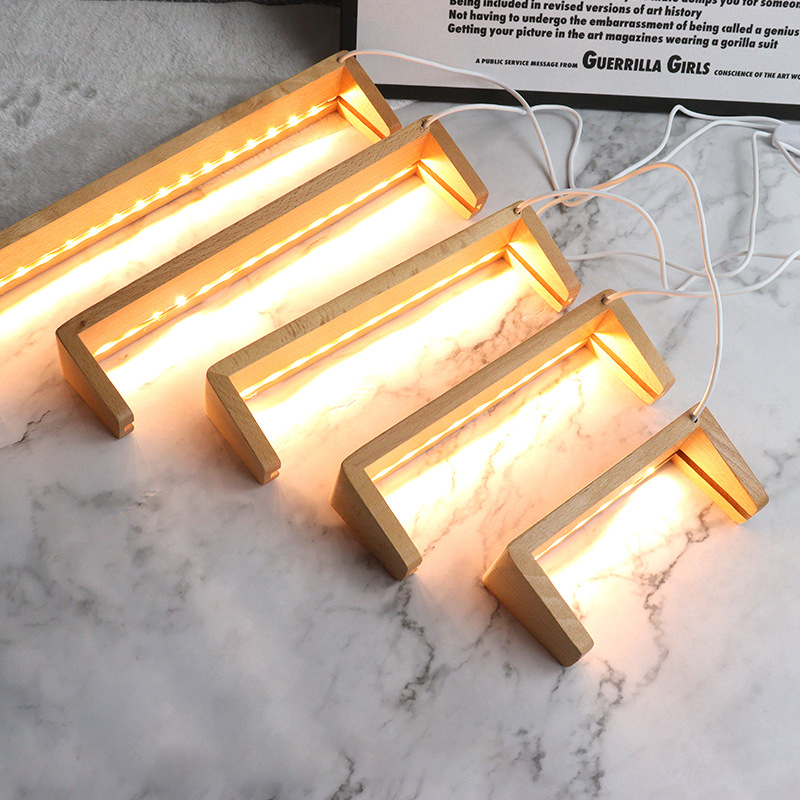 Luces LED creativas Marco de fotos de madera maciza Marco de fotos acrílico innovador en forma de U Decoración de escritorio para el hogar
