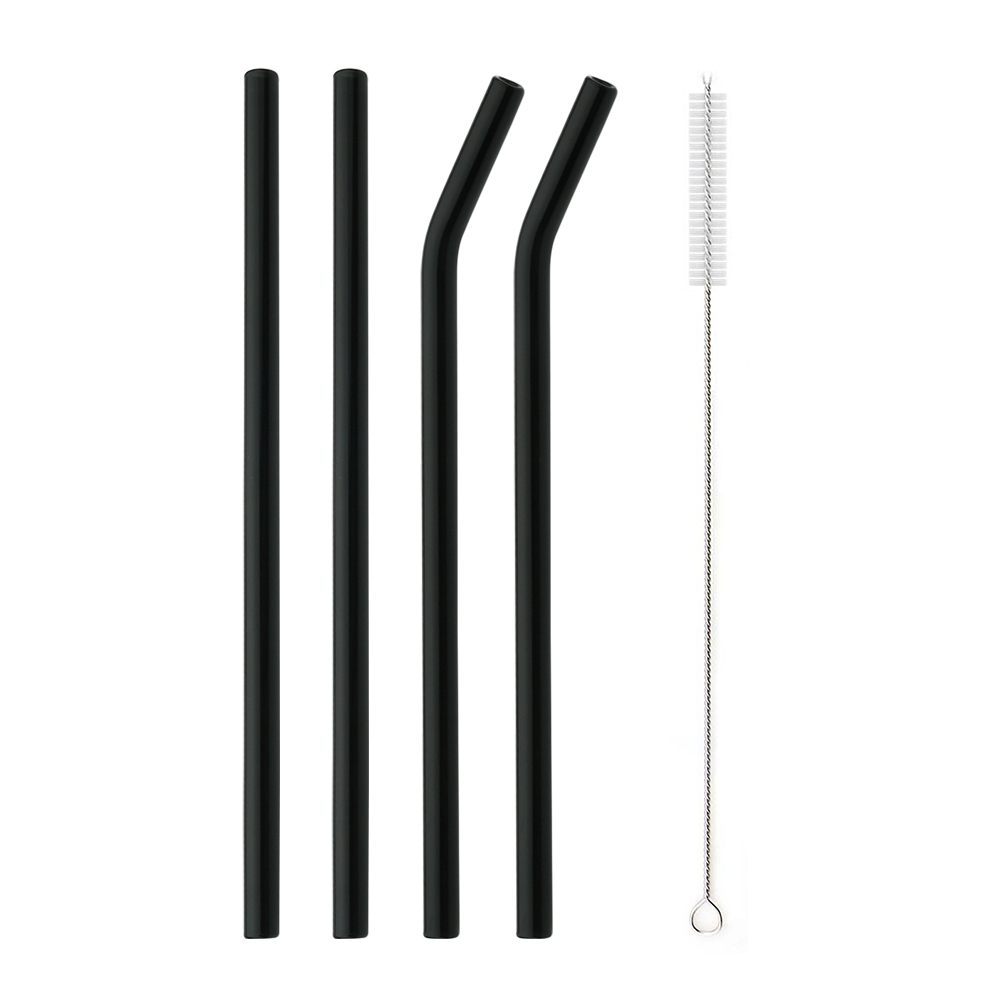 Eco Friendly Reusable Drinking Straws High Borosilicate Glass Straws for Smoothies Straws Cocktails Bar Accessories with Brushes: 4pcs black