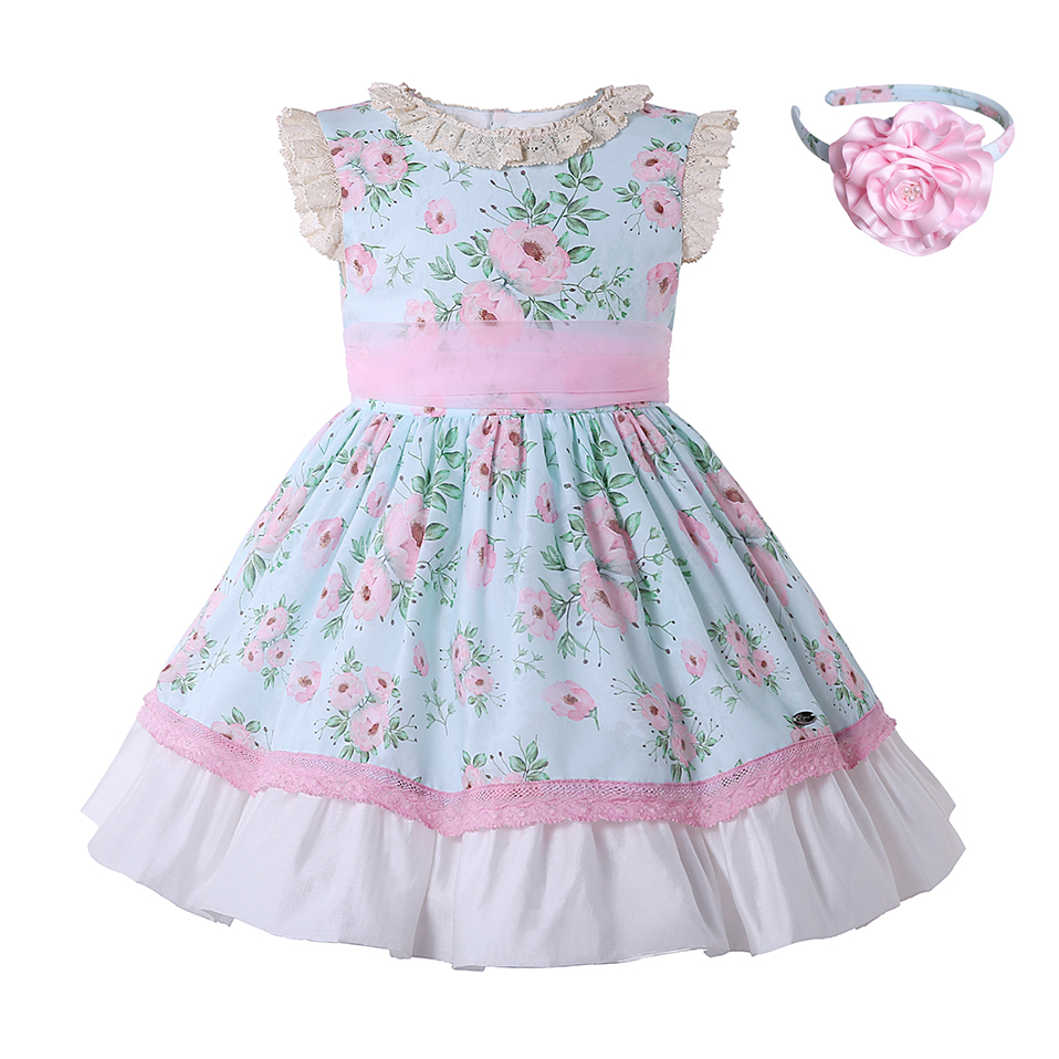 Pettgirl nuovi vestiti per bambini abiti da principessa a fiori per ragazze abito estivo taglia 3 4 5 6 8 10 12 anni bambini e fascia per capelli: 3T
