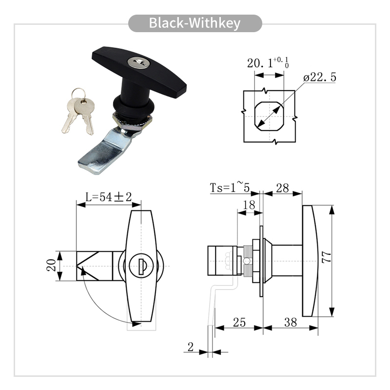 Håndtakslås bakfeste t-lås i sinklegering verktøykasse garasjeport t-lås industriell skaplås til tilhenger campingvogn kalesje: Svart