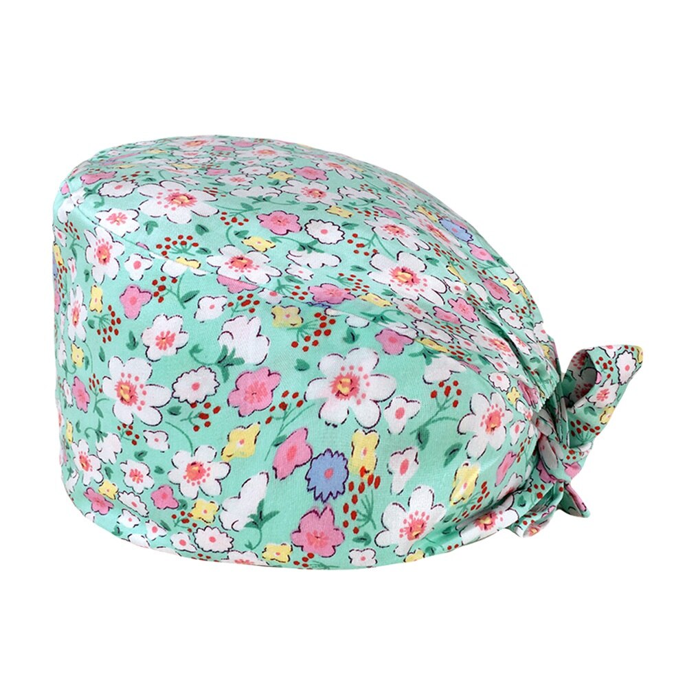 Cartoon print adjustable breathable scrubs hats pet shop cute work cap beauty salon nursing cap hospital working surgical caps: 12011