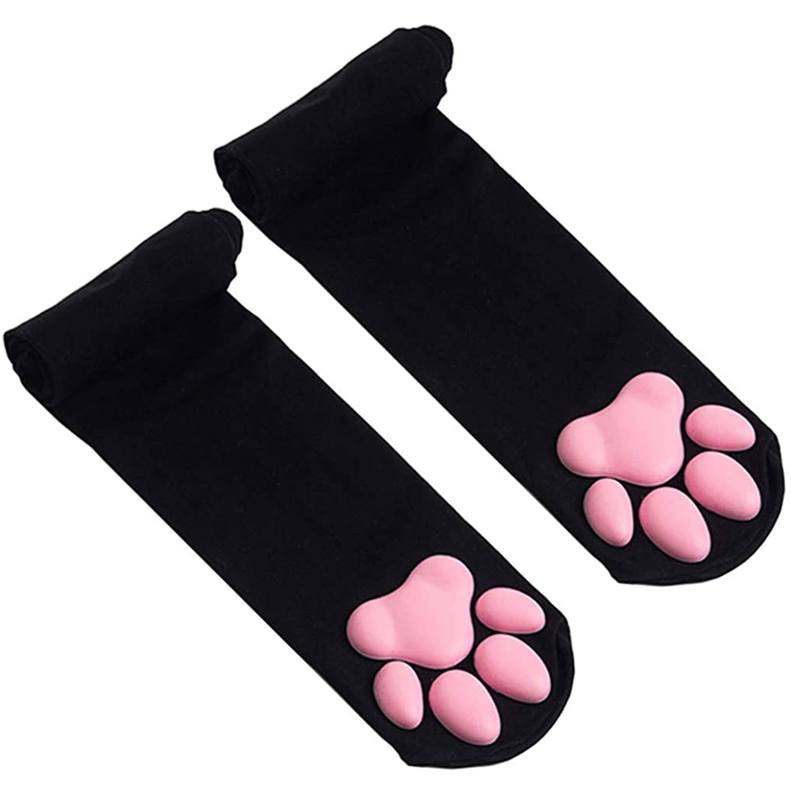 Ladies Latest Cat Paw Socks Kawai 3D Cat Paw Toe Bean Cute Lolita Paws Game Cat Paw Pad Thigh High Socks White Black