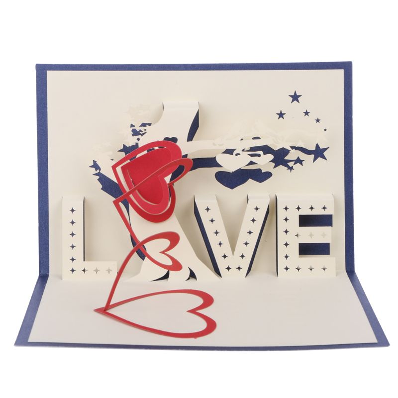 3D Up Cards Love Tree Heart Valentine Lover Happy Birthday Greeting Card QX2E