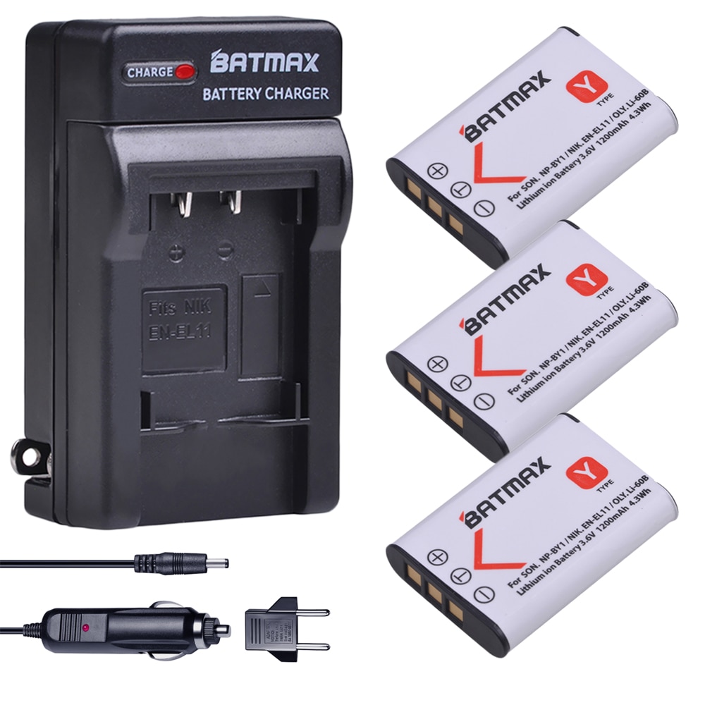 3 st Batterijen NP-BY1 EN-EL11 Li-60B NP BY1 Batterij + Lader kits voor Sony HDR-AZ1VR AZ1 AZ1V AZ1VR Sport Actie camMini Camcorder