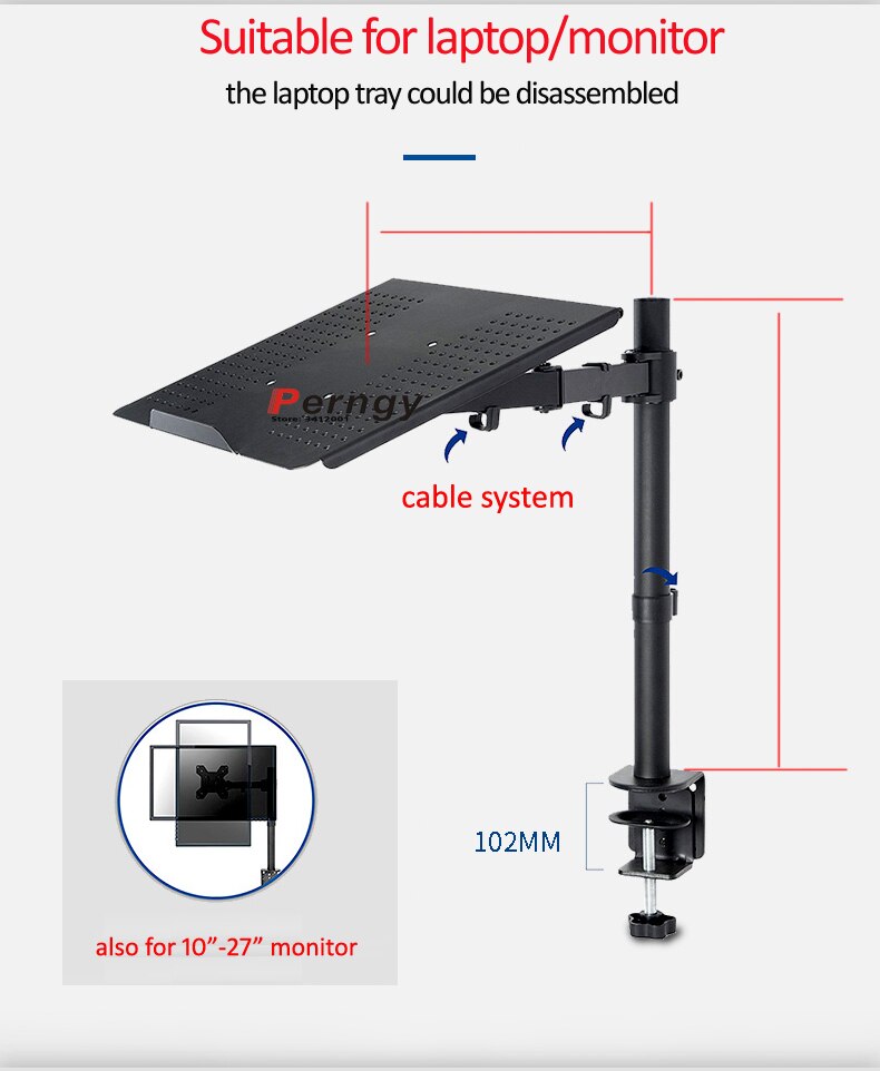 Noteboo-soporte giratorio Universal para ordenador portátil, bandeja de escritorio para monitor de 12-17 pulgadas, Altura ajustable de 400MM, DL-M051LP