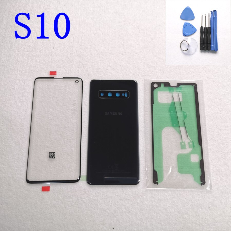 SAMSUNG Galaxy S10 Plus S10e S10 G970 G973 G975 G973F Front Touch Panel Outer Lens + Rear Battery Door Back Glass Housing Cover: S10 black