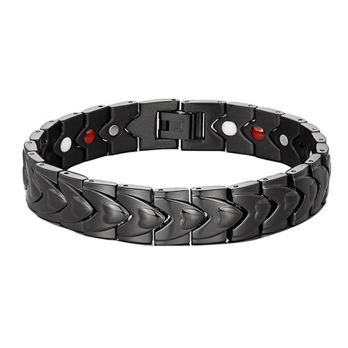 healing Magnetic Bracelet Men/Woman 316L Stainless Steel 3 Health Care Elements(Magnetic,FIR,Germanium) Gold Bracelet Hand: black