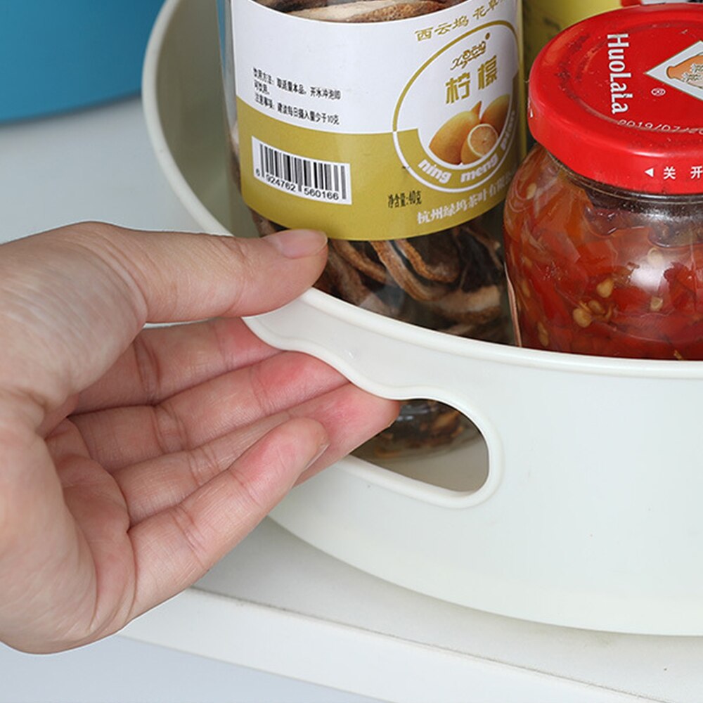 360 Rotating Tray Kitchen Organizer Non-Skid Storage for Spice jar Food Lazy Susan Round Turntable Storage Tray with Handle