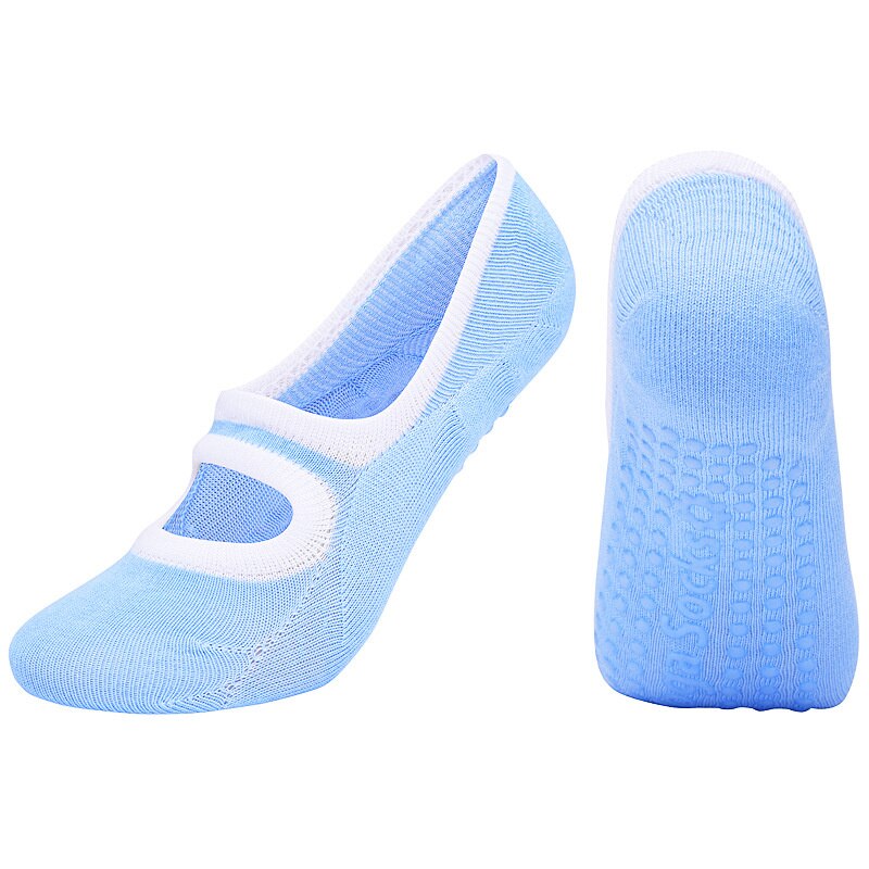 Damen pilates-yoga-socken, rutschfeste socken, hausschuhe, sport-anti-rutsch-ballett-tanzsocken, atmungsaktive fitness-accessoires für damen: Blau