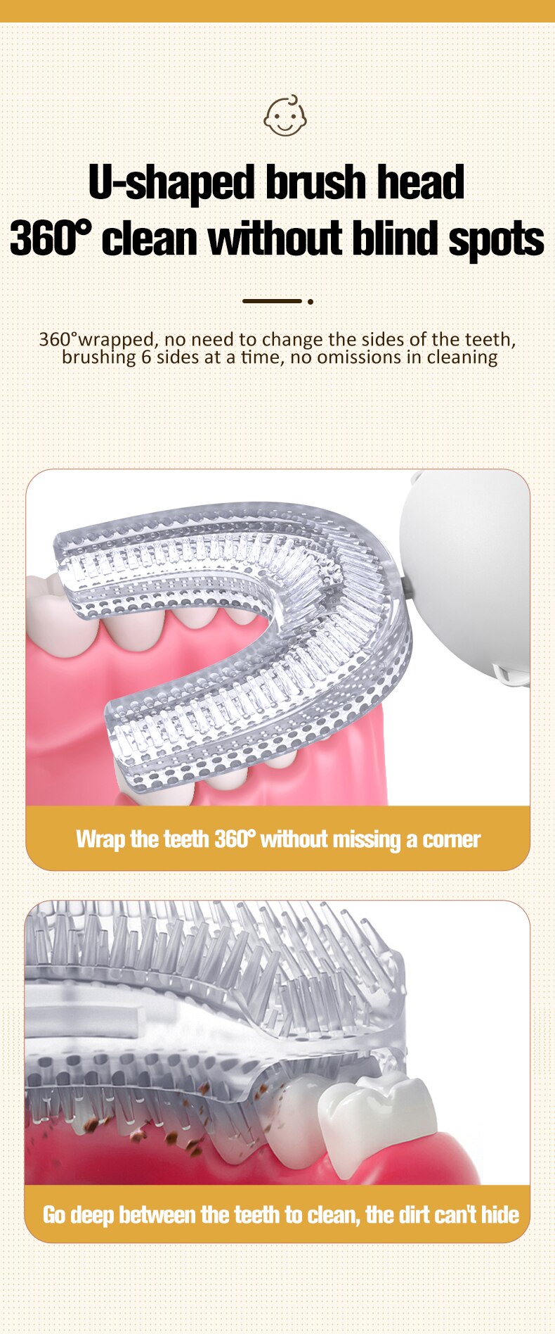 Electric Toothbrush for Kids Children Automatic Sonic U Shaped Brush Head Smart 360 Degrees Escova De Dentes Elétrica Infantil
