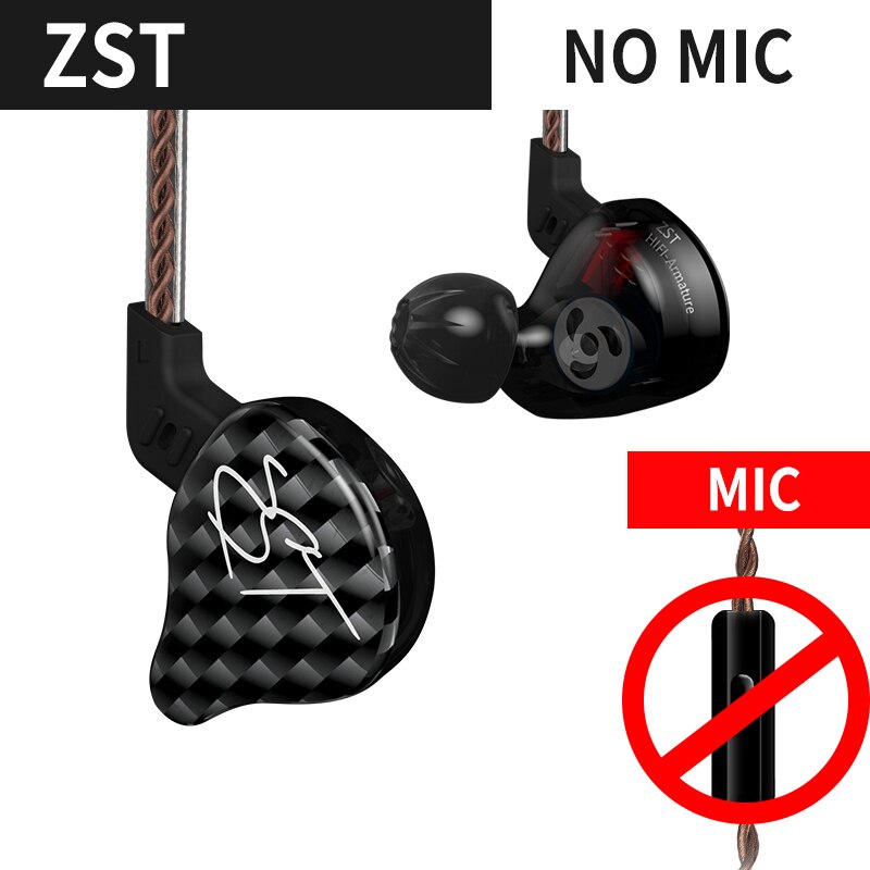 Kz zst/zst pro zst x 1dd + 1ba híbrido in-ear fone de ouvido com cancelamento de ruído fone de ouvido com microfone cabo de substituição zsx zs10pro zsnpro zstx: Black no mic ZST
