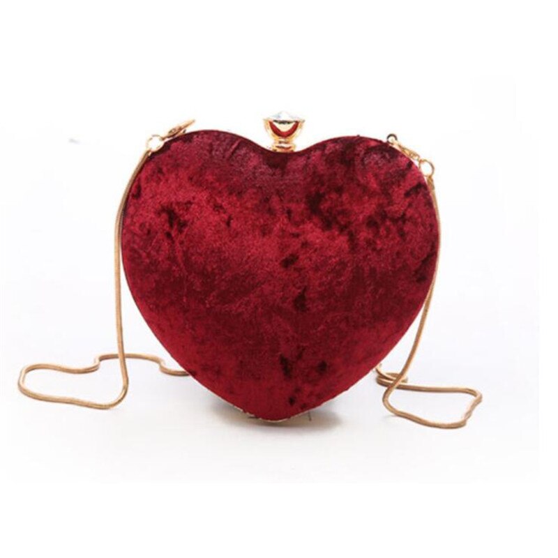 Heart Shaped Evening Bags Red Wedding Dinner Bags With Chain Party Clutch Purse MN1245: Default Title