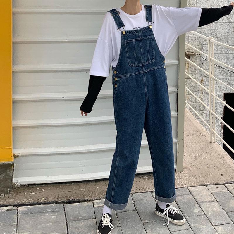Femme jean pantalon Style japonais vêtements de travail jarretelle pantalon stylé fille ample droit mignon Vintage Style Vintage jean