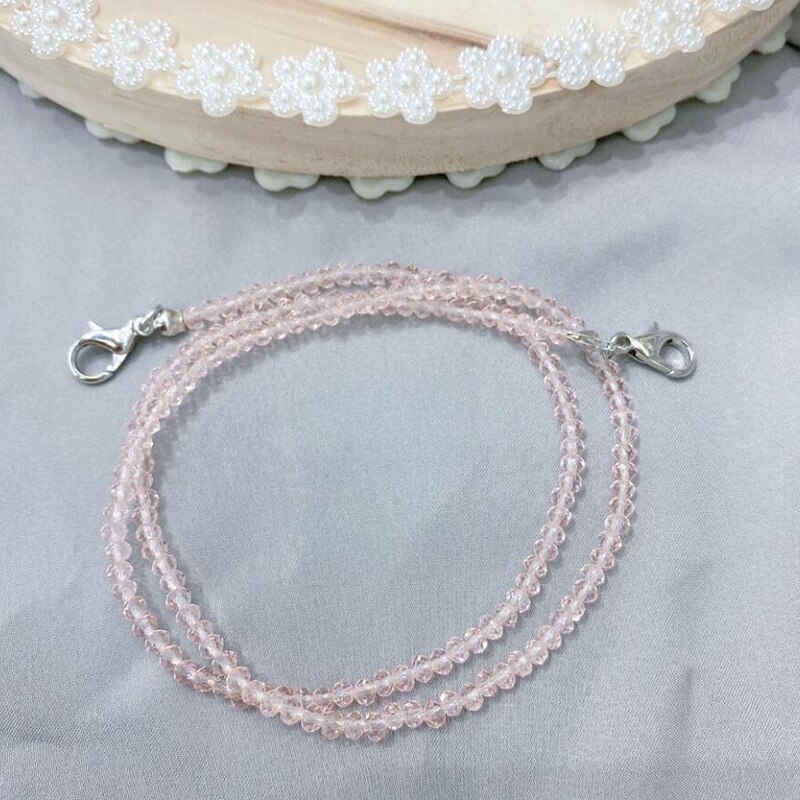 Cadena para mascarilla facial con cuentas de cristal para hombre y mujer, cadena para gafas de sol con cuello, cordones, accesorios para gafas: Rosa