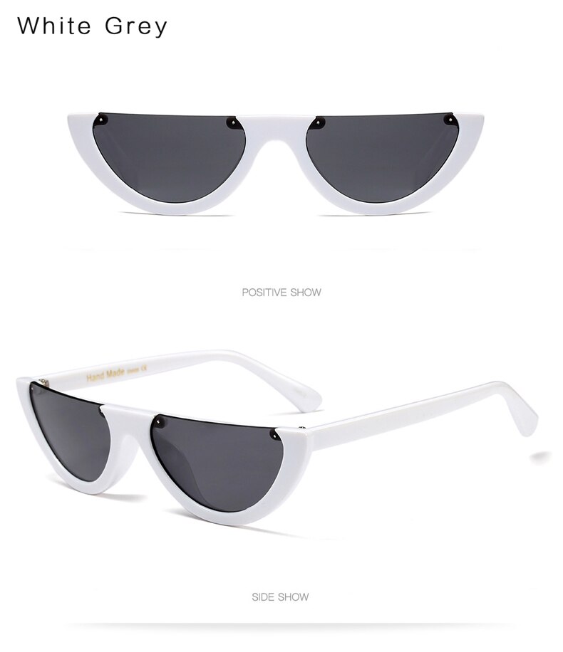 Half Frame Unieke Vrouwen Zonnebril Mode Vrouwelijke Shades Transparant Clear Zwart Rood Óculos Zonnebril Dames: White Grey