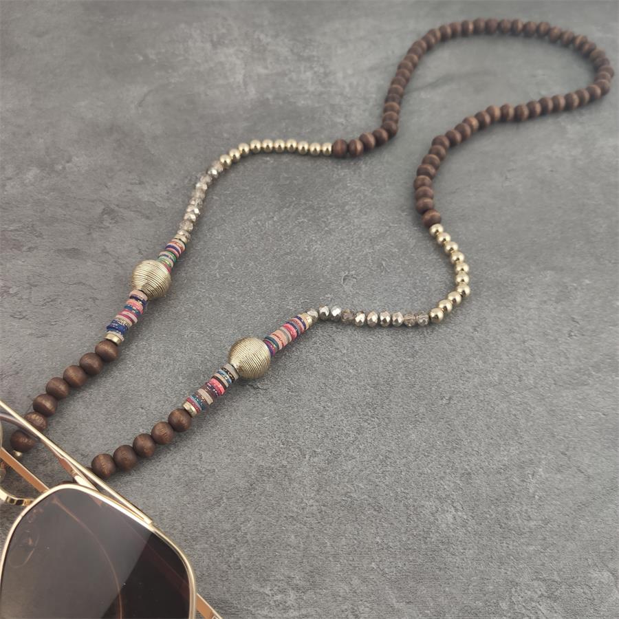 Chaînes de lunettes en perles de bois Boho, avec boule argentée, lunettes de soleil en métal, lunettes de lecture, porte-cordon, sangle de cou: Or