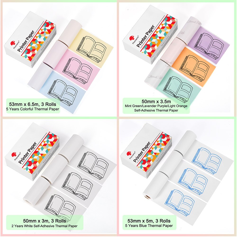 Phomemo – Papier thermique auto-adhésif, étiquette autocollante imprimable, pour imprimante M02/M02S/M02Pro, Papier Photo
