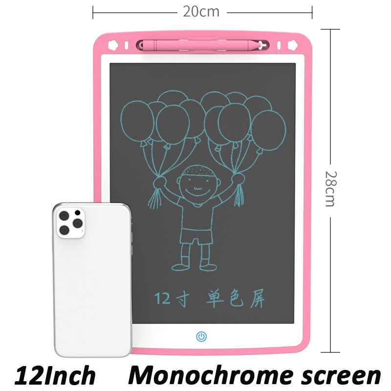 12/10/8.5/6.5 inch LCD Drawing Board Baby Drawing Writing Tablets Kids Early Educational Scratch Painting Toys For Children: 12Inch pink