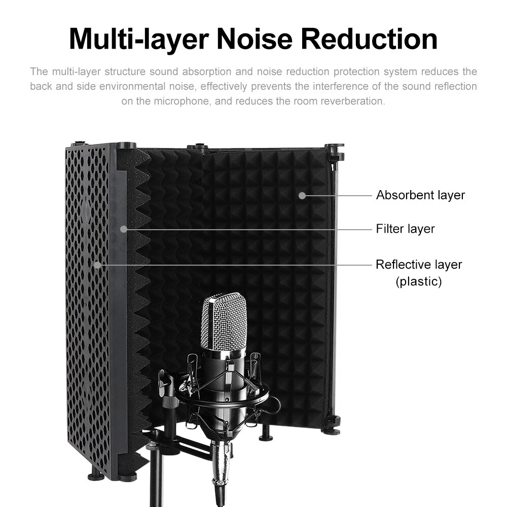 XTUGA 3 Pannels Microphone Isolation Shield Foldable&Portable High Density Sound-Absorbing Foam Panel for Studio Recording