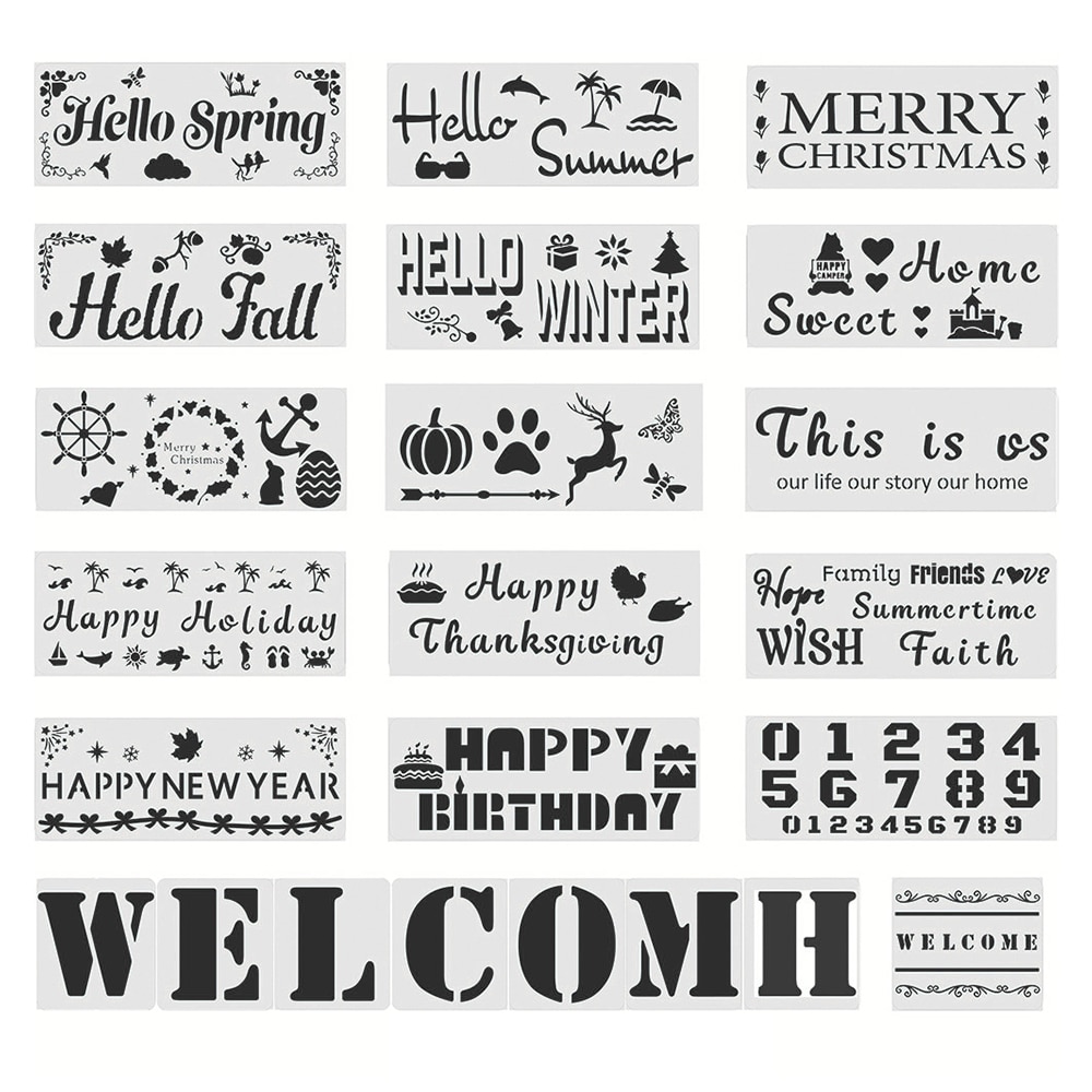 23pcs Welcome Stencil DIY Home Decorative Template Season Festival Number Letter Birthday Welcome Words Reusable