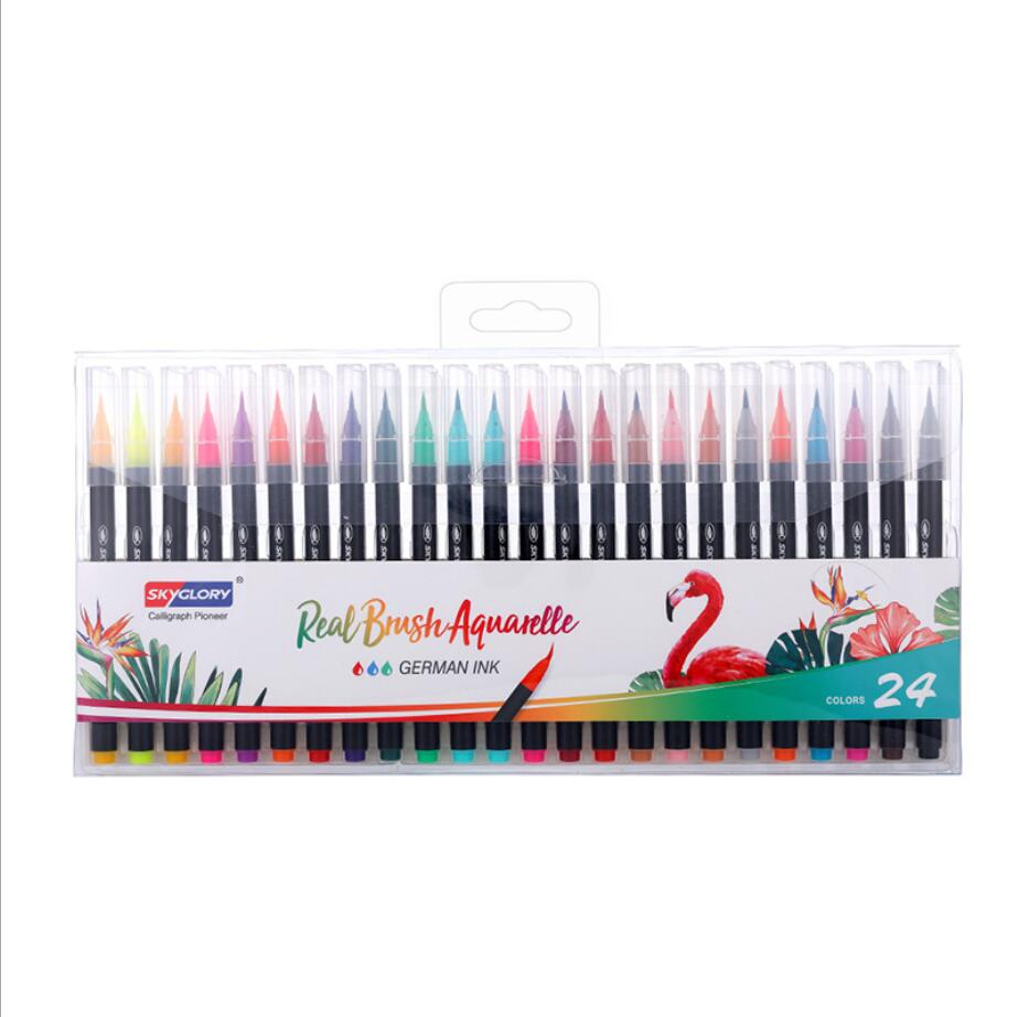 Pincel de punta fina para delinear, 36 colores, suave, para acuarela, punta de fieltro, dibujo, pintura, arte de acuarela, marcadores, escuela: 24 Colors