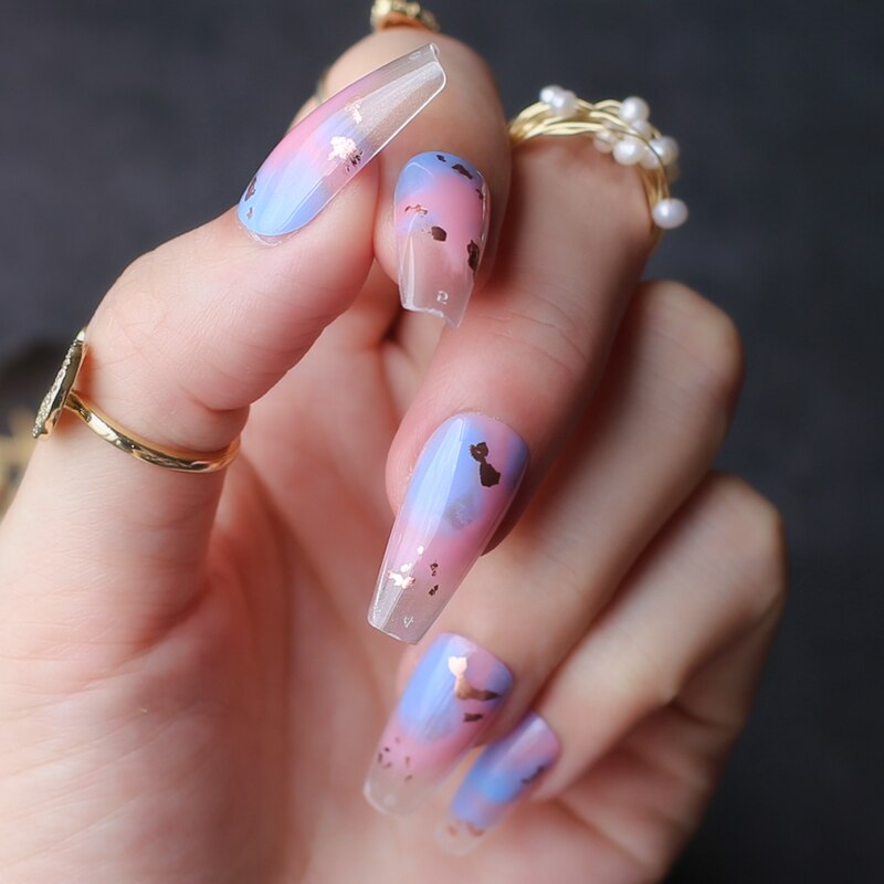 Faux-ongles en rose lavande, accessoire de manucure pour ballerine, longs et en fleurs: S-114