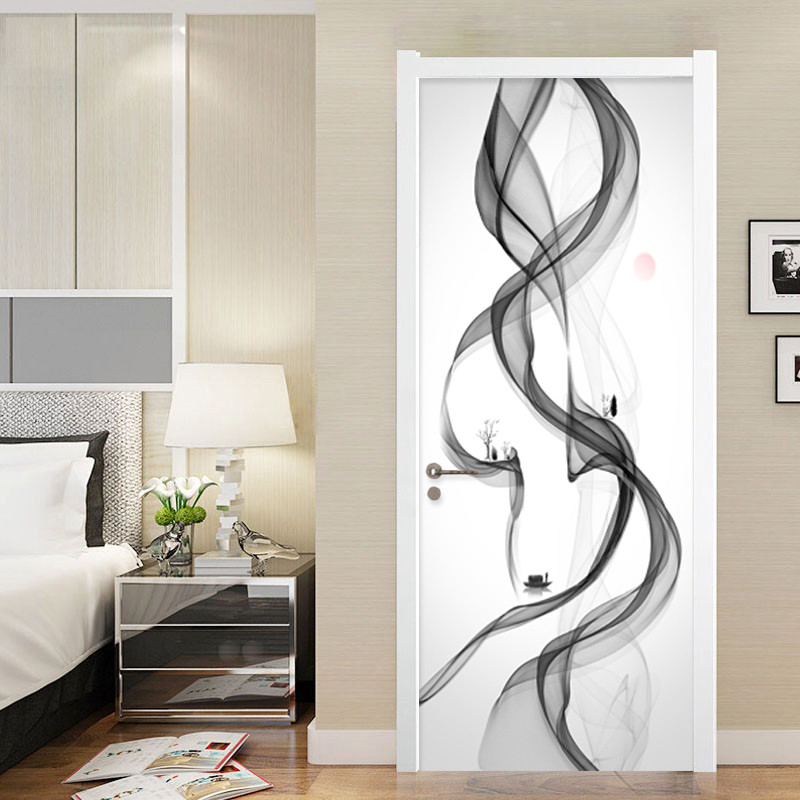 Criativo arte abstrata porta adesivo 3d smog papel de parede sala de estar quarto decoração da casa decalques de parede pvc auto-adesivo adesivos
