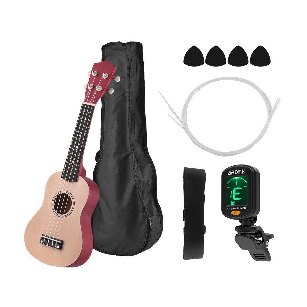 Ukelele Soprano acústico de 21 pulgadas, Kit de Ukelele de tilo de 21 pulgadas y Bolsa, correa de cuerdas, sintonizador, instrumento Musical: 21inch Ukulele SetC
