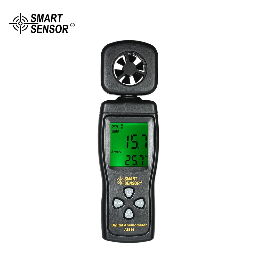 SMART SENSOR Mini Anemometer Digital Wind Speed Meter Air Velocity Temperature Measuring LCD with Backlight